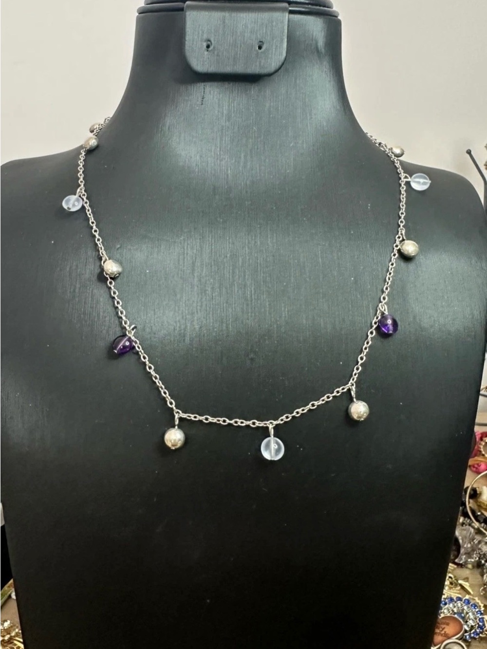 Tiffany & Co. Sterling Necklace with Purple and Clear Gem Drops